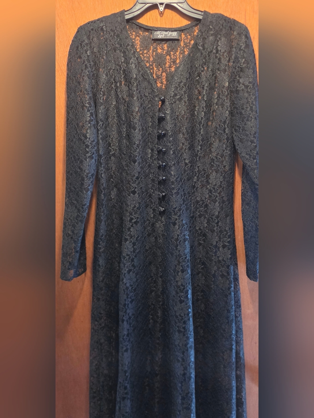 All That Jazz Vintage Sheer Black Lace Long Sleeve Maxi Dress SzM - Picture 11 of 12